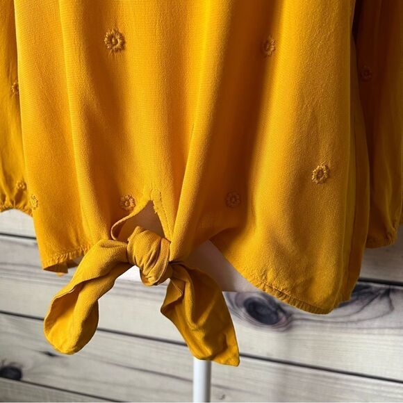 Loft Yellow Floral Embroidered Tie Front Blouse - Picture 6 of 9
